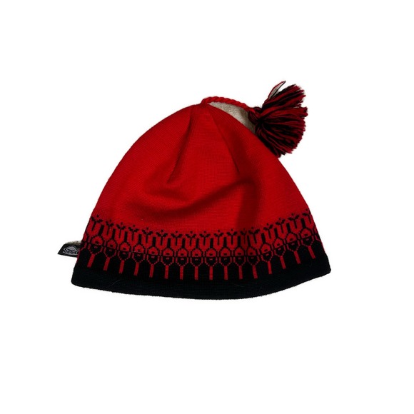 Turtle Fur Merino Wool Beanie Hat Red Black Knit Winter Ski PomPom - Picture 1 of 6